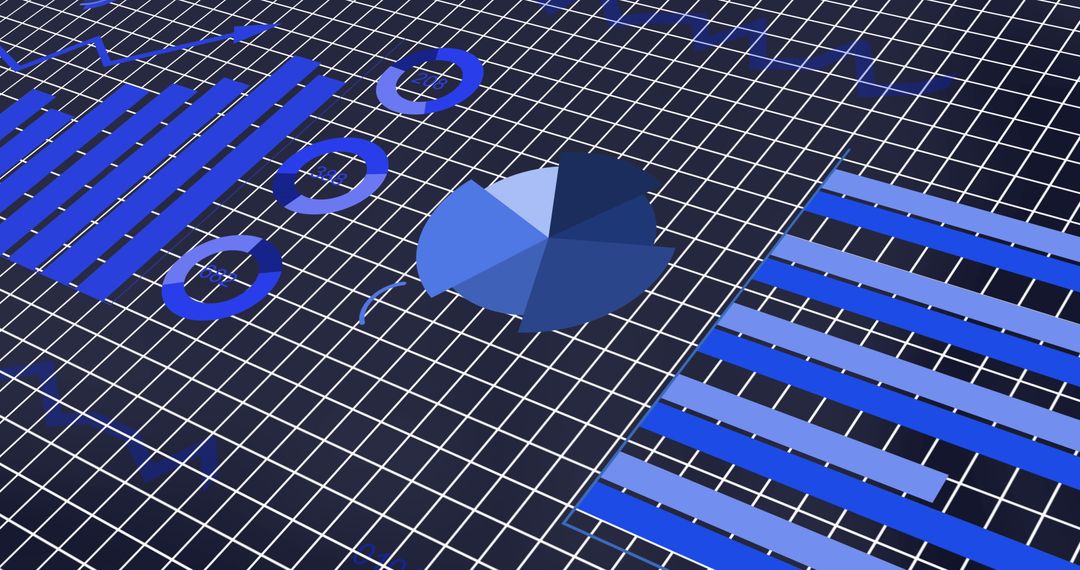 Abstract Data Visualization with Pie and Bar Charts Over Grid - Free Images, Stock Photos and Pictures on Pikwizard.com