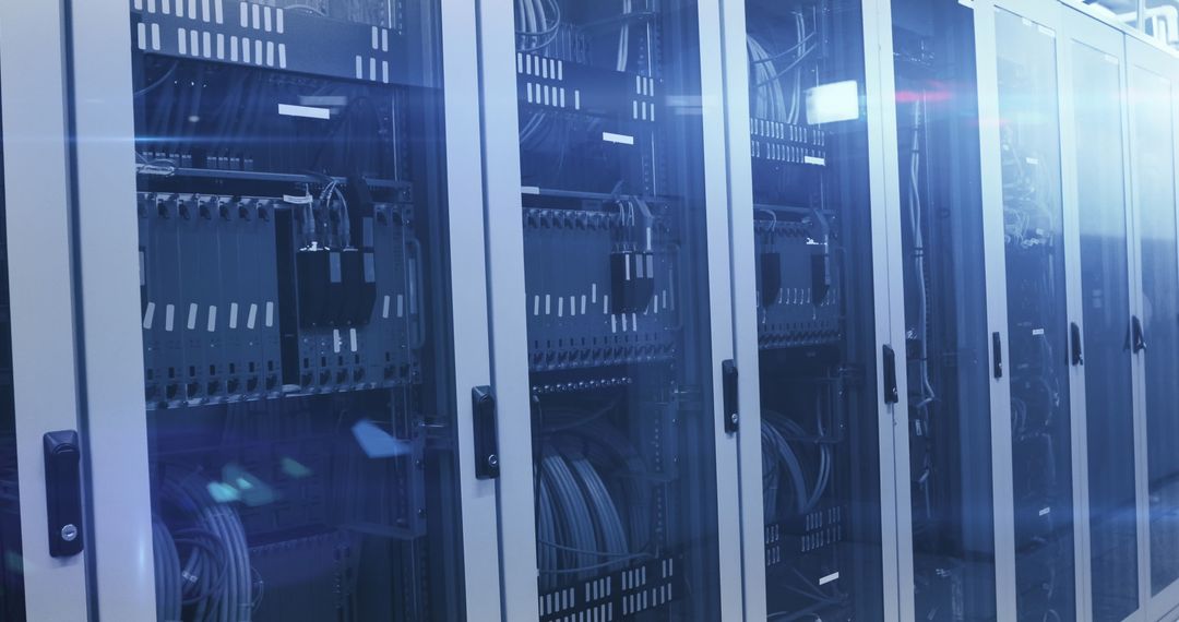 Futuristic Data Center Servers with Digital Network Overlay