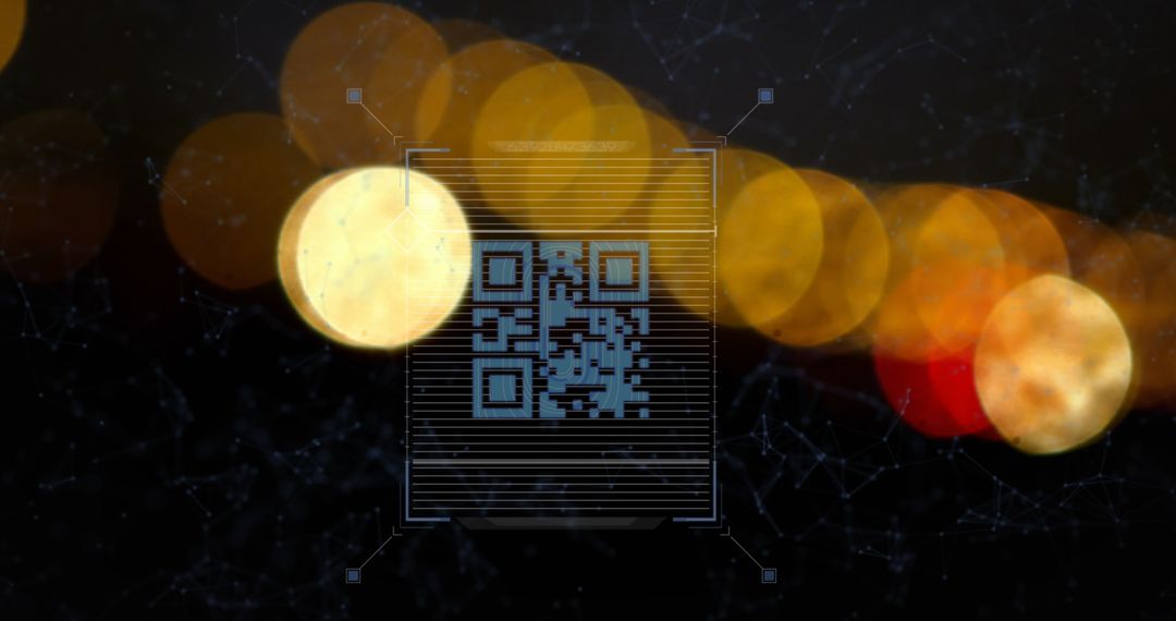Neon QR Code with Technology Network on Blurred Lights
