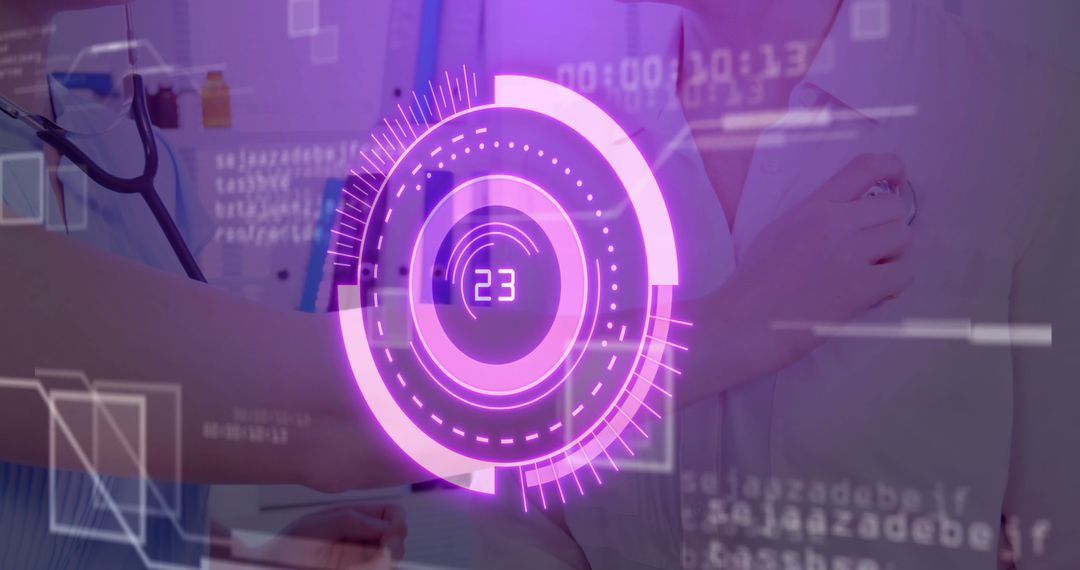 Healthcare Technology: Physician Using Stethoscope with Digital Data Overlay