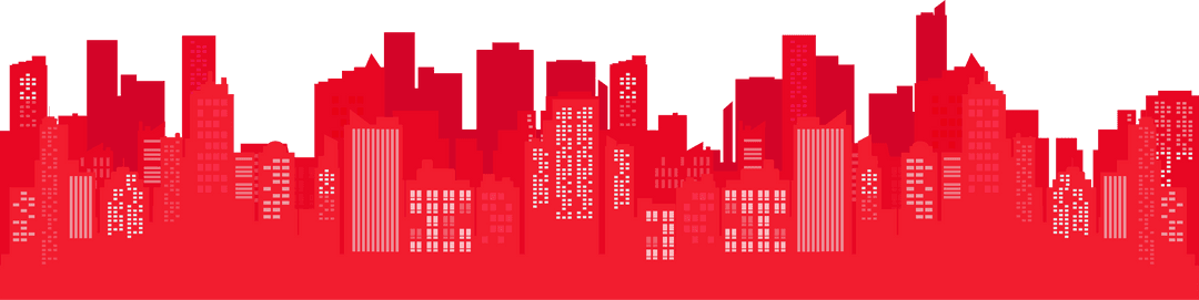 Red Metropolitan Skyline Silhouette on Transparent Background