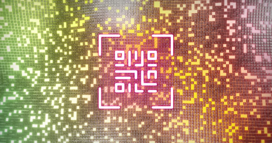 Neon QR Code on Vibrant Digital Mosaic Background