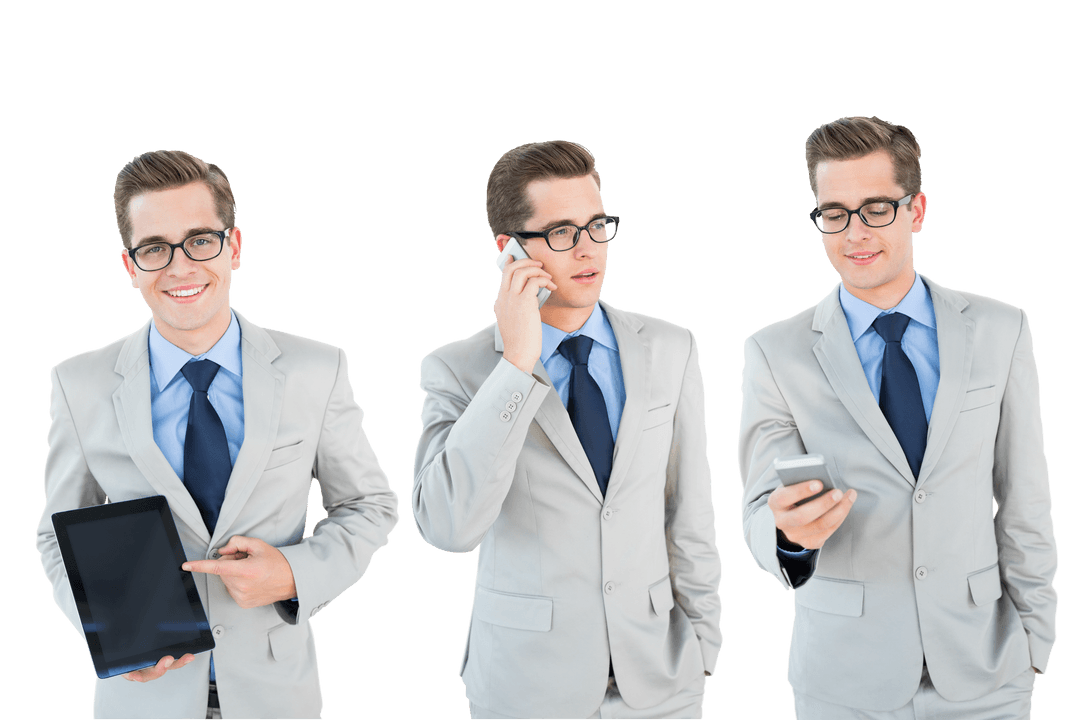 Transparent Duplicate Businessman Phone Communication Display