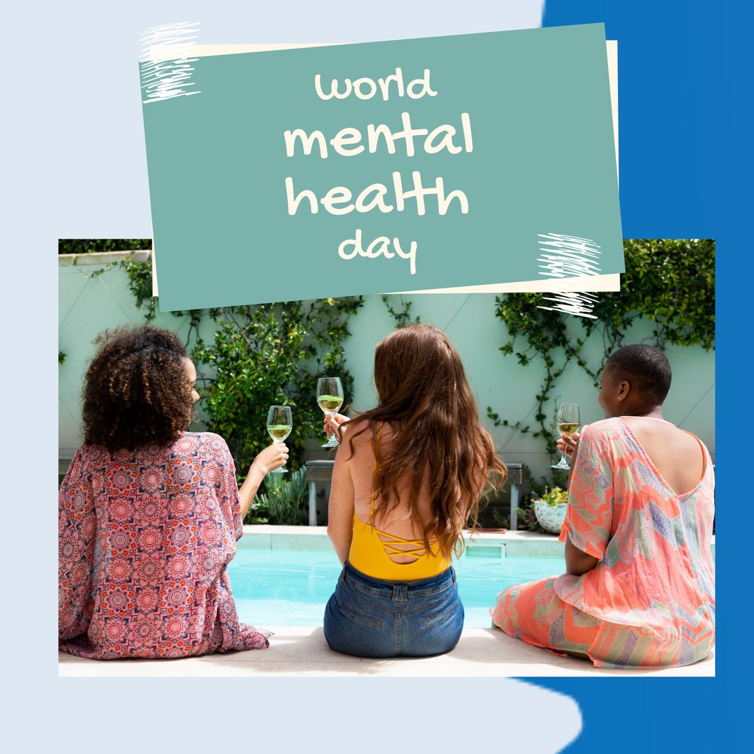 Diverse Female Friends Celebrating World Mental Health Day by the Pool - Download Free Stock Templates Pikwizard.com