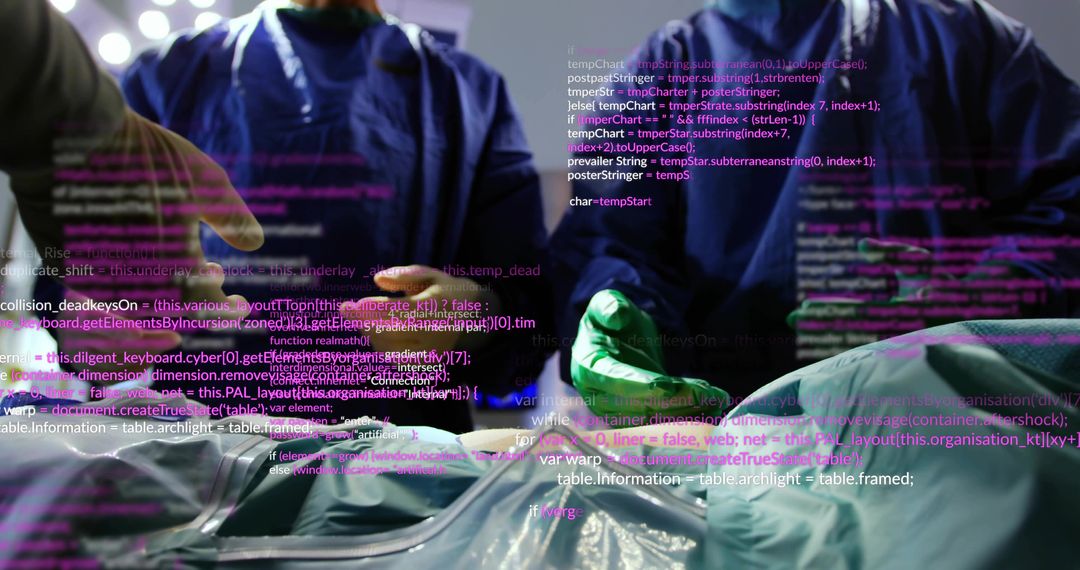 Surgeons Collaborating with Augmented Code Overlay during High-Tech Surgical Procedure