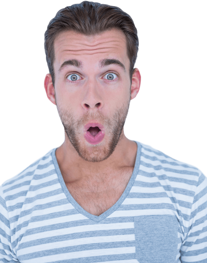 Transparent Surprised Man in Striped Shirt Expression Isolated