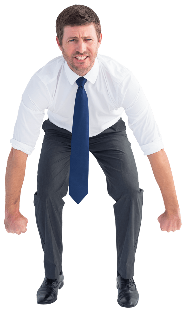 Transparent Businessman Bending for Lifting Action Pose