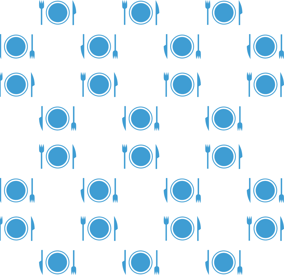 Seamless Blue Plate Pattern with Cutlery on Transparent Background