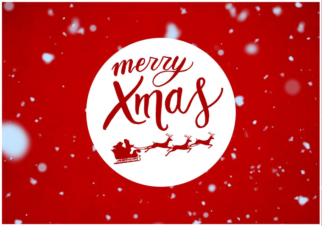 Festive Merry Xmas Snow Background with Sleigh Silhouette