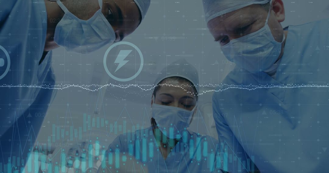 Medical Team Engaged in Advanced Surgical Technique with Digital Data Overlay