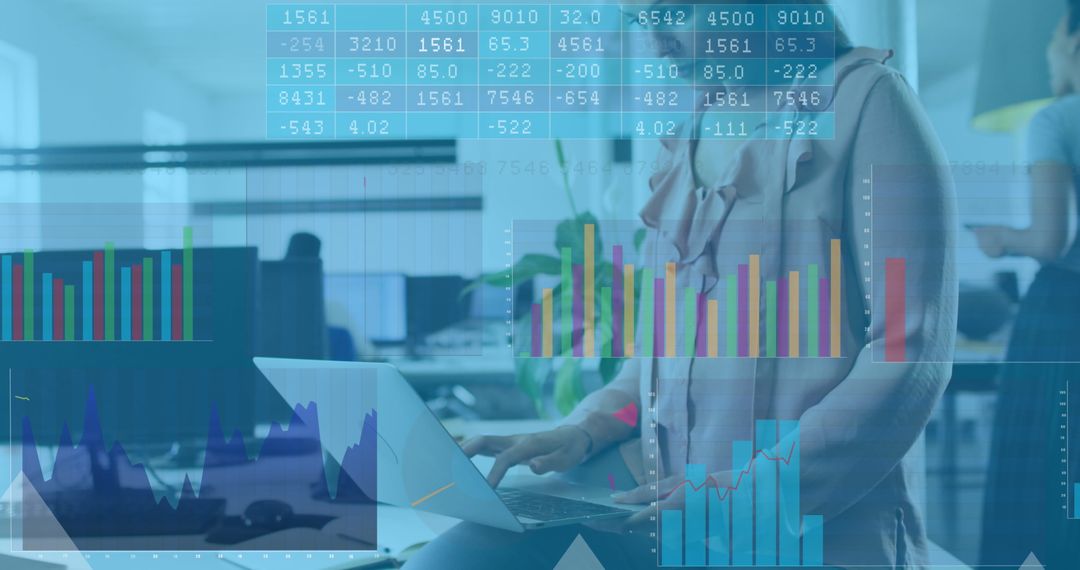 Digital Businesswoman Analyzing Data and Graphs On Laptop
