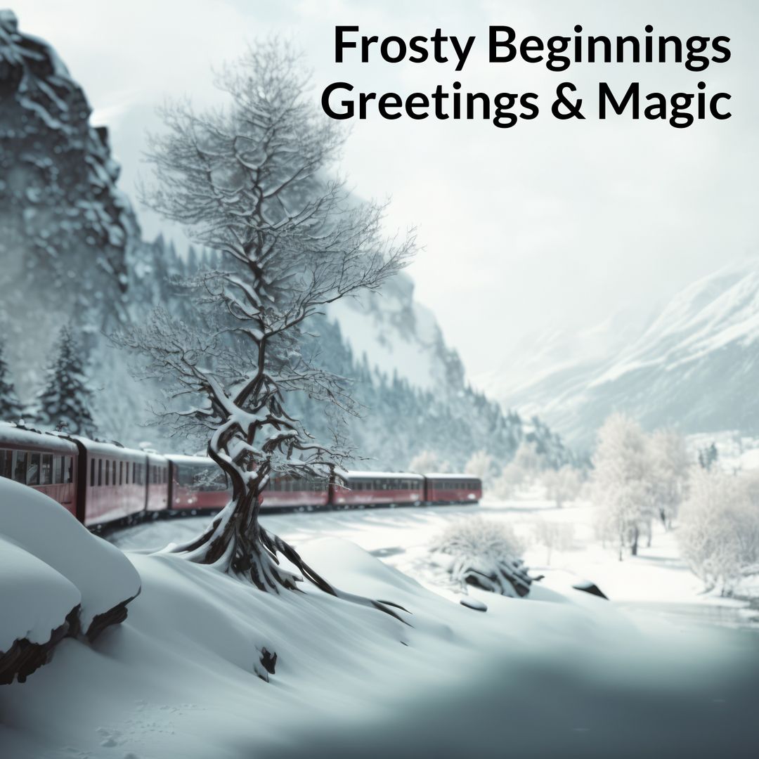 Winter Scenic Train on Snowy Mountain Landscape