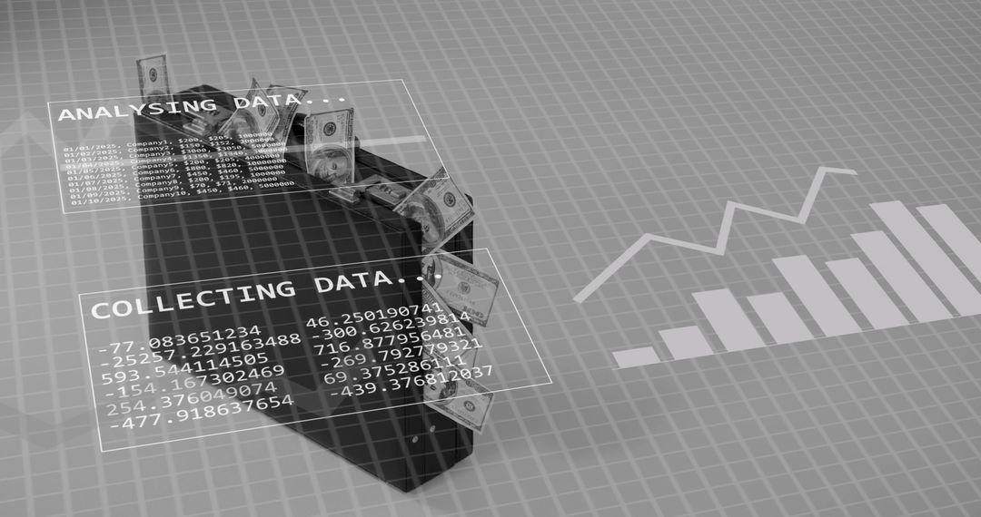 Financial Data Analysis with Dollar Bills and Digital Interface