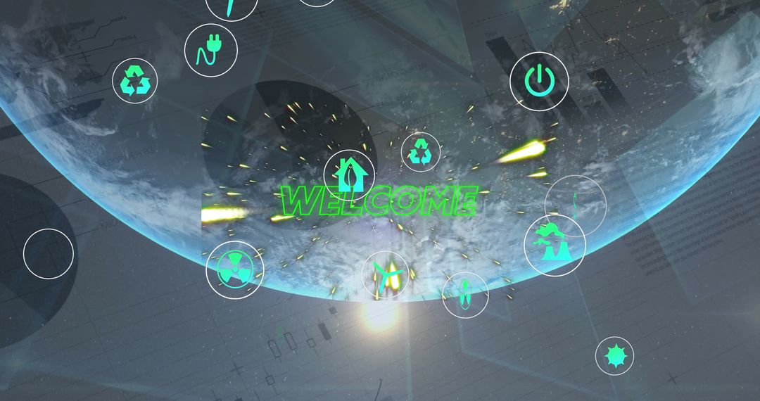 Digital World Map with Eco-Friendly Icons and Welcome Message