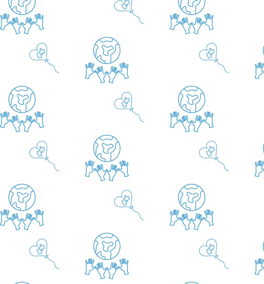 Seamless Blue Globe and Hands Pattern on Transparent Background