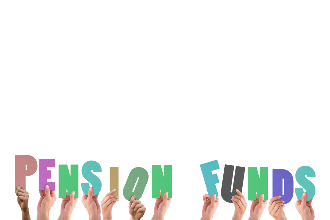 Hands Holding Pension Funds Letters on Transparent Background