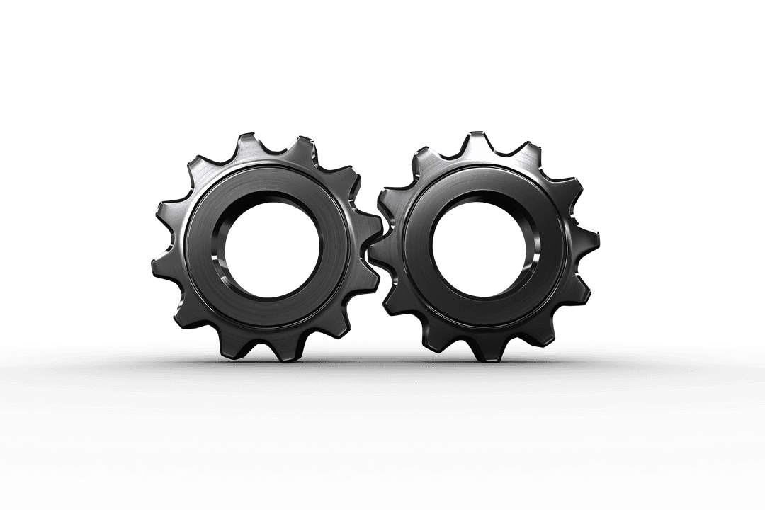 Transparent Metal Gears Interlocking on Clear Background