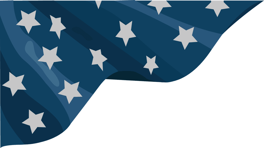 Waving Blue Banner with Stars on Transparent Background