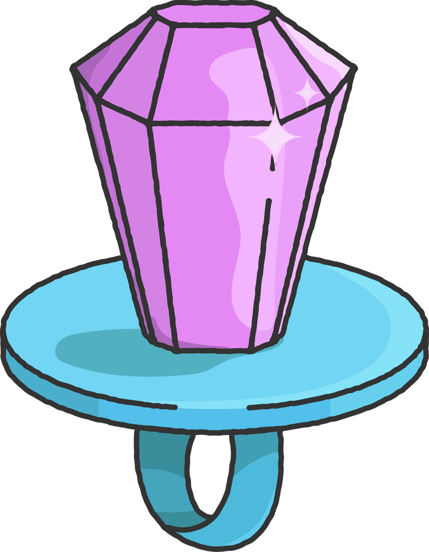 Elegant Purple Faceted Crystal Stone on Blue Circular Base, Transparent Background