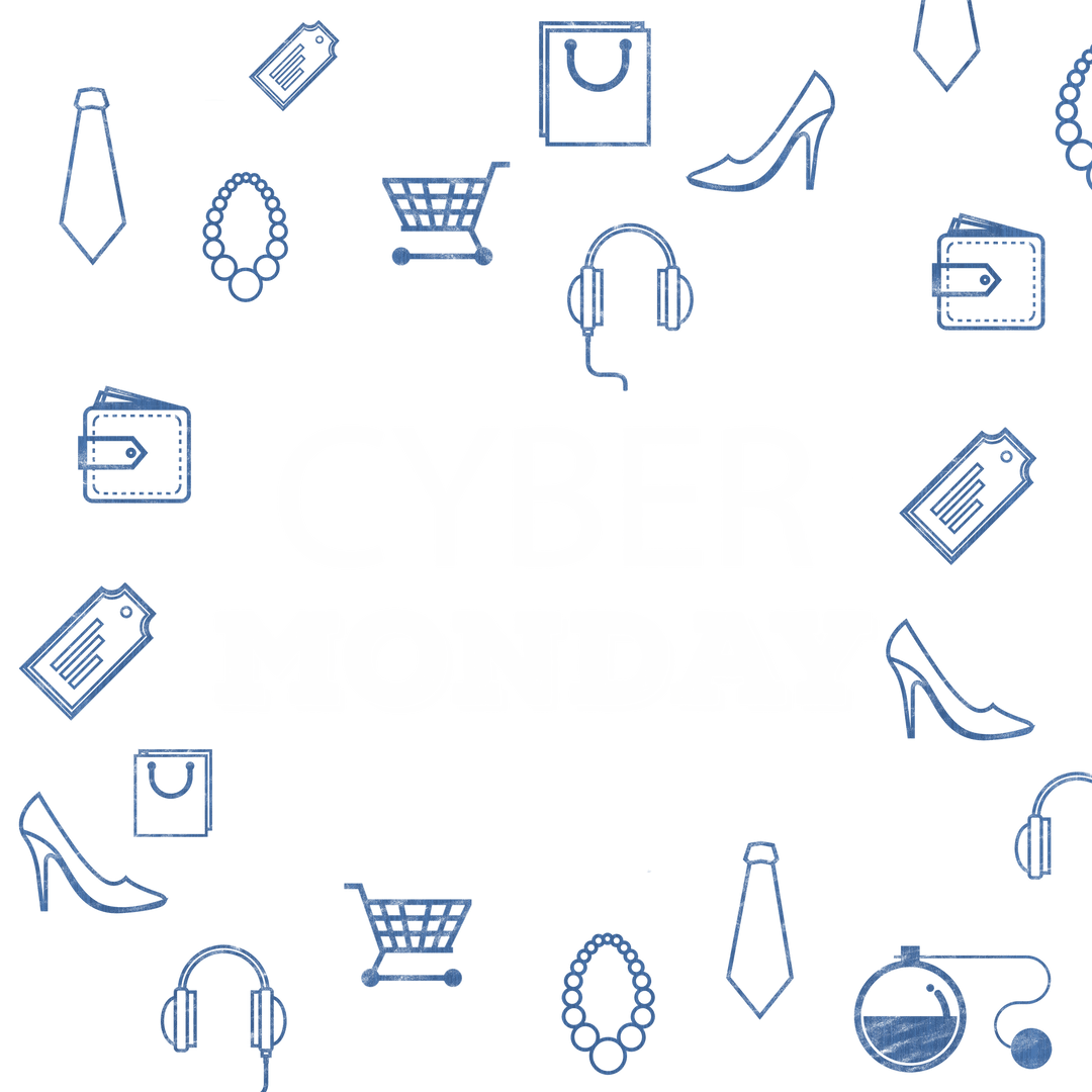 Transparent Cyber Monday Vector Icons with Shopping Accessories