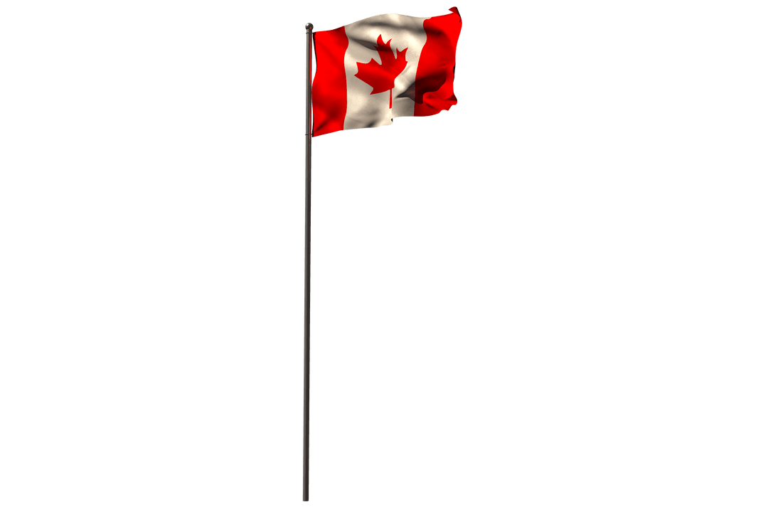 Transparent Waving Canadian Flag on Pole in Motion