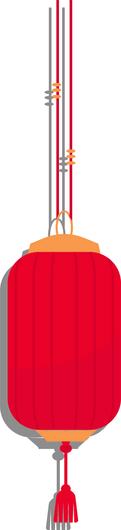Red Chinese Lantern with Tassel Hanging on Transparent Background