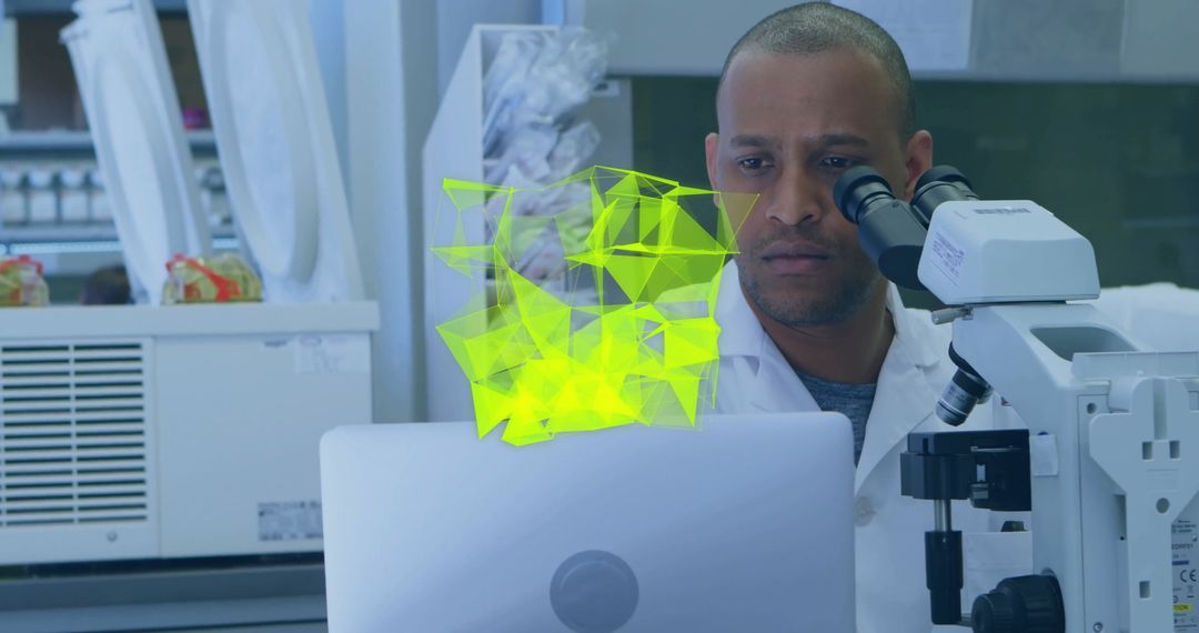 Scientist Analyzing Digital Data in High-Tech Laboratory