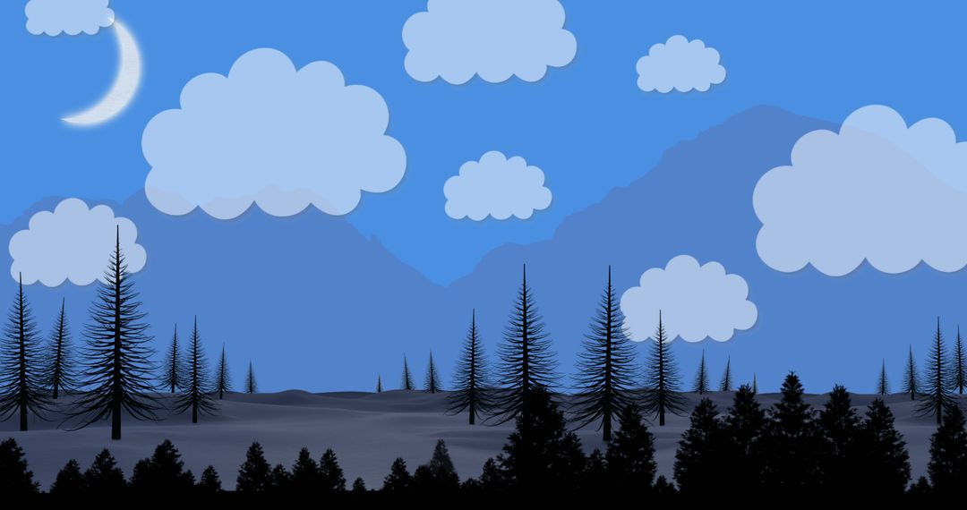 Ethereal Mountain Landscape with Crescent Moon and Cloudscape