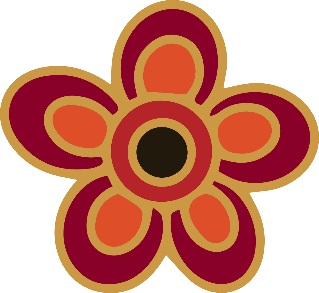 Stylized Bohemian Flower with Gold Highlights on Transparent Background