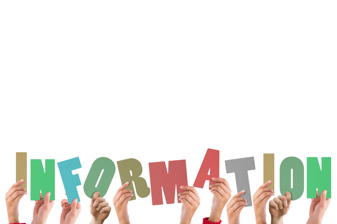 Diverse Hands Holding Transparent Information Sign