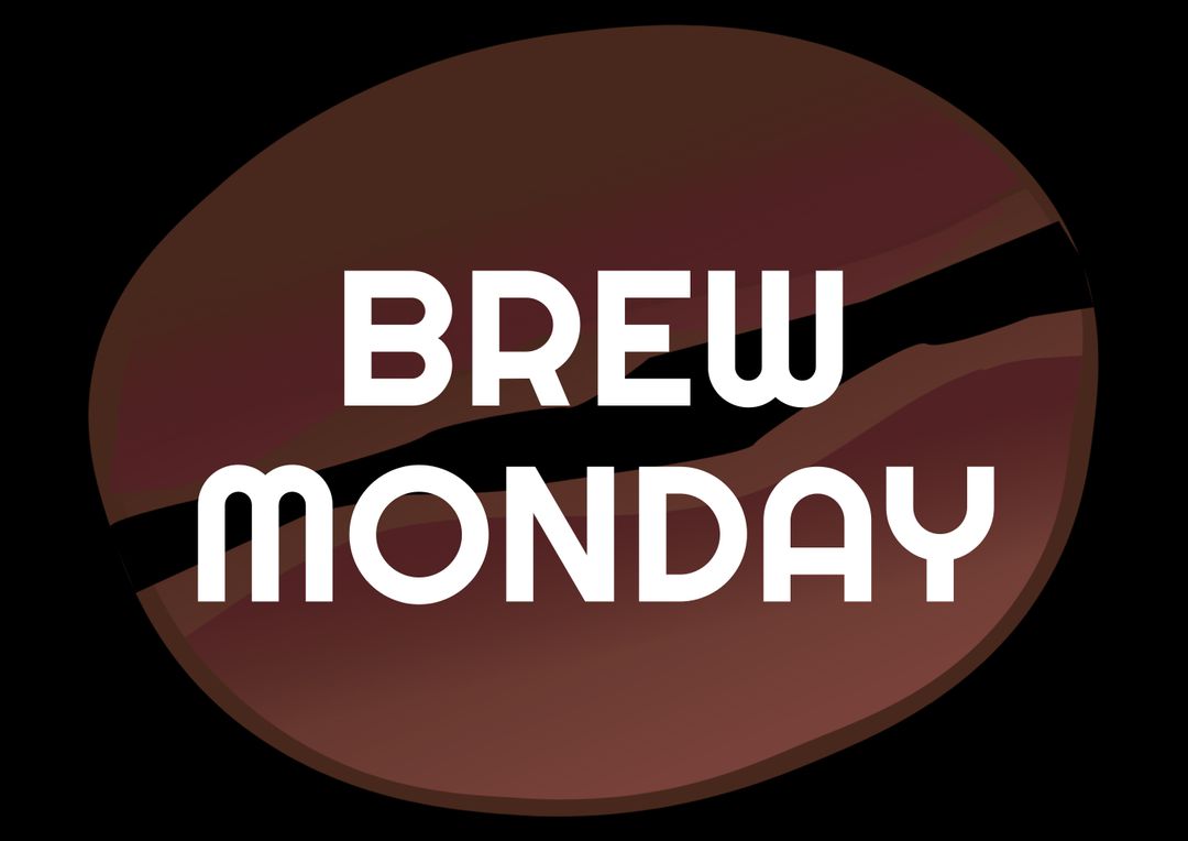 Illustration of brew monday text with brown coffee bean against black background - Free Images, Stock Photos and Pictures on Pikwizard.com