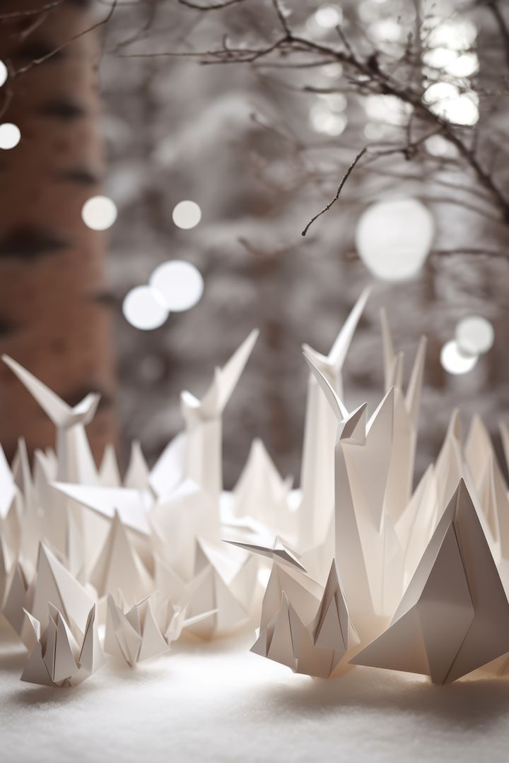 White origami forest and animals in winter with snow, created using generative ai technology - Free Images, Stock Photos and Pictures on Pikwizard.com