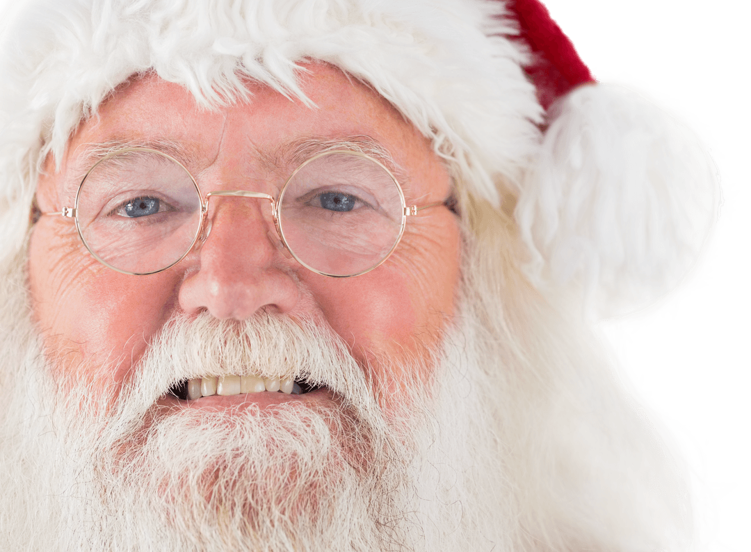 Smiling Santa Claus Wearing Glasses on Transparent Background