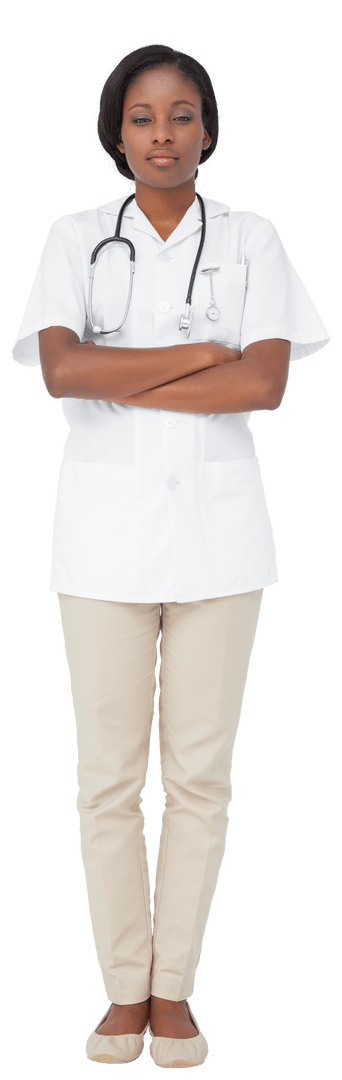 Confident Young Nurse with Arms Crossed in Transparent Background