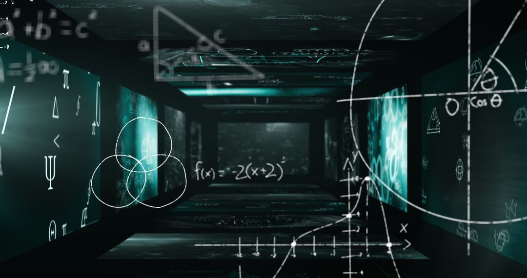 Visualizing Mathematical Formulas in Digital Space with Futuristic Tone