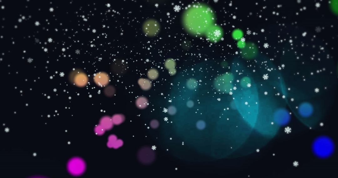 Colorful Festive Snowfall Background with Bokeh Lights