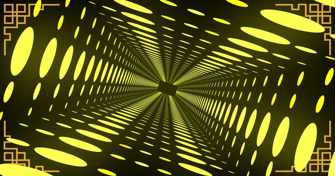 Abstract Glowing Yellow Neon Tunnel with Moving Lights