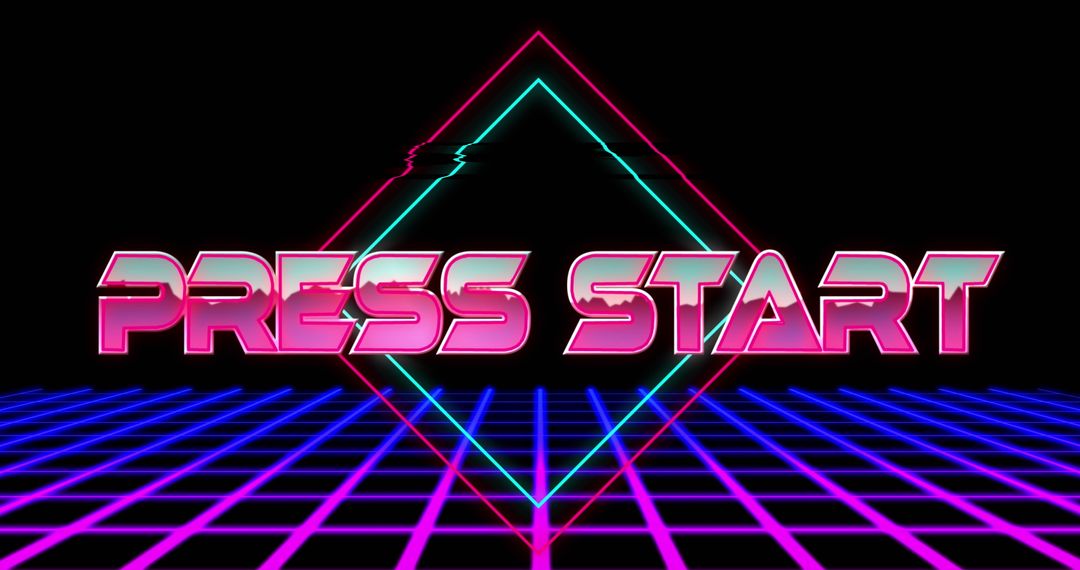 Retro Neon Press Start with Pink Metallic Lettering