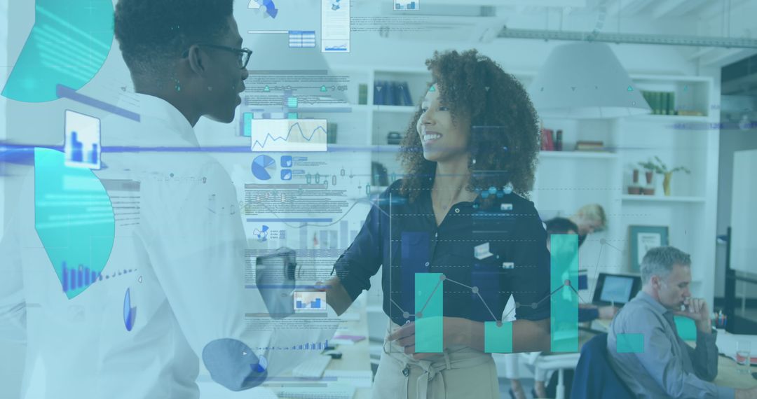 Digital Data Overlay of Business Colleagues in Modern Office Setting