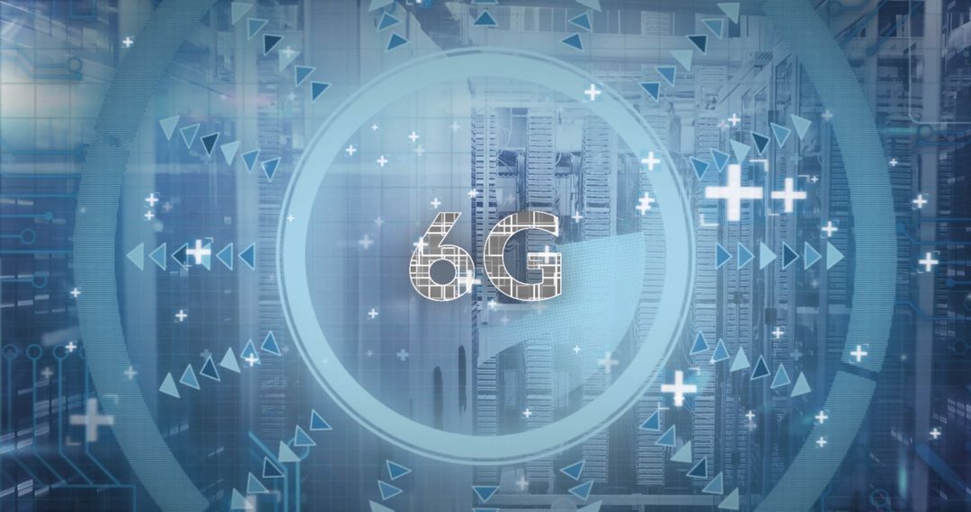 6G Technology Background with Computer Servers and Data Processing