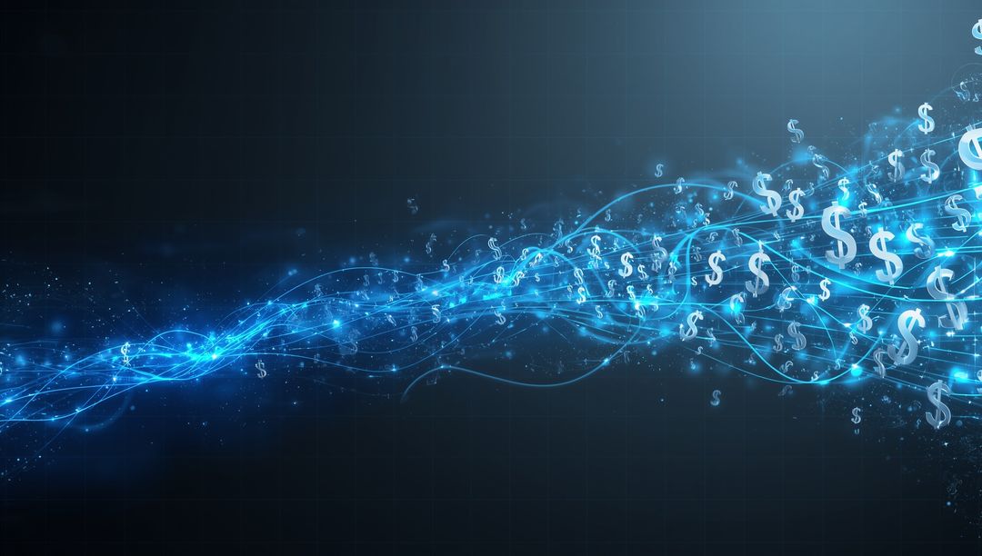 Futuristic Blue Technology with Floating Dollar Signs