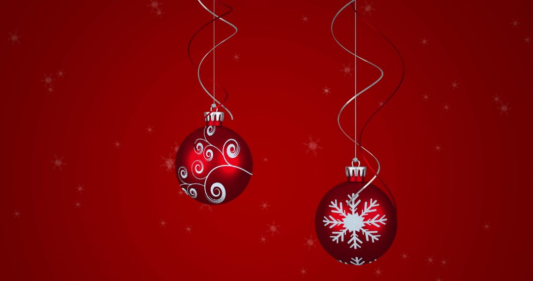 Elegant Red Baubles with Snowflake Design Suspended on Festive Background