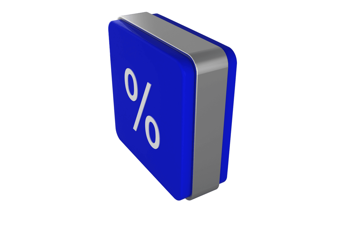 Blue 3D Percent Icon Isolated on Transparent Background