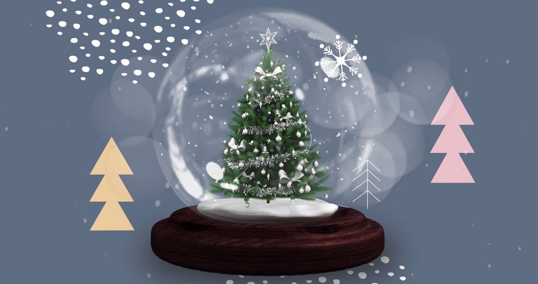 Festive Snow Globe with Illuminated Christmas Tree and Snowfall - Free Images, Stock Photos and Pictures on Pikwizard.com