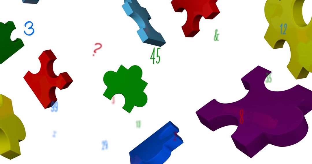 Colorful Puzzle Pieces and Numbers in Falling Motion