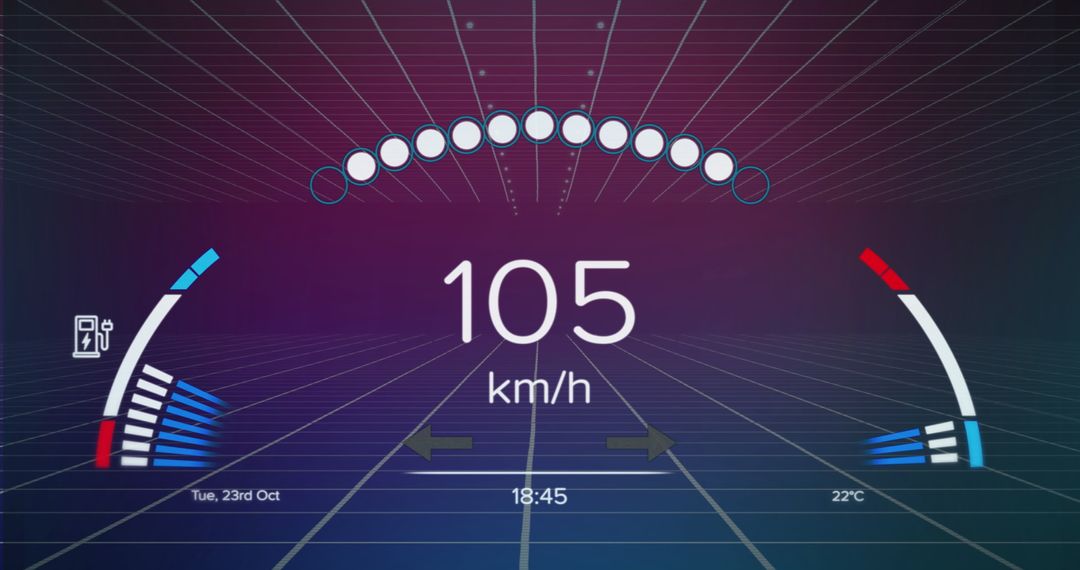 Futuristic Speedometer Interface with Digital Display in Purple Gradient - Free Images, Stock Photos and Pictures on Pikwizard.com