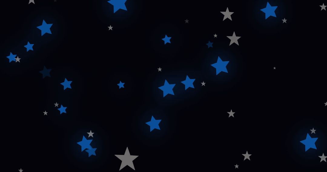 Glowing Blue and Grey Stars on Black Background