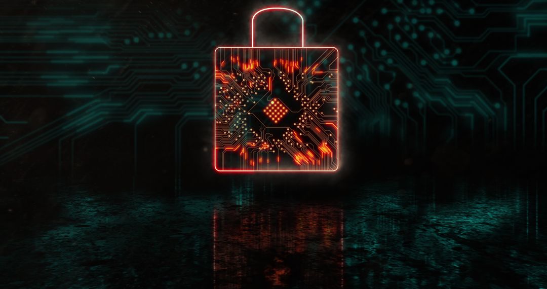 Glowing Security Padlock on Digital Circuit Background