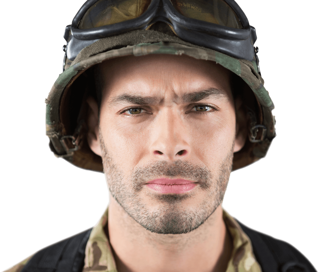 Transparent Close-Up of Confident Military Soldier