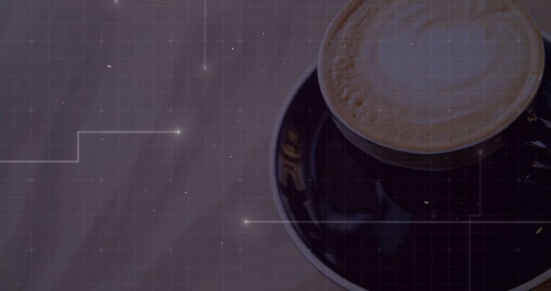 Minimalist Latte with Heart Foam and Modern Grid Overlay
